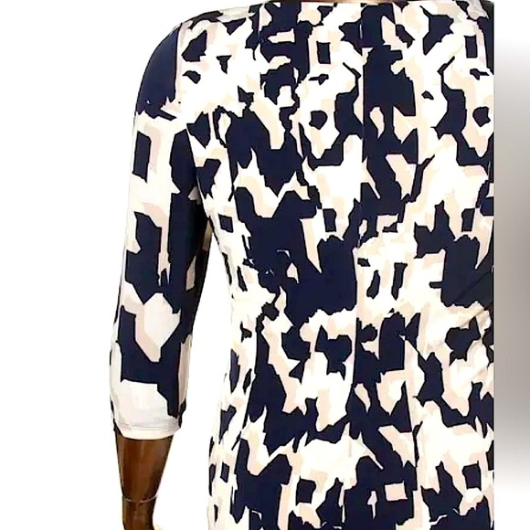 Ralph Lauren Navy & Cream (Size 16) Bateau Sheath Patterned Ruched Office Dress - Picture 6 of 16